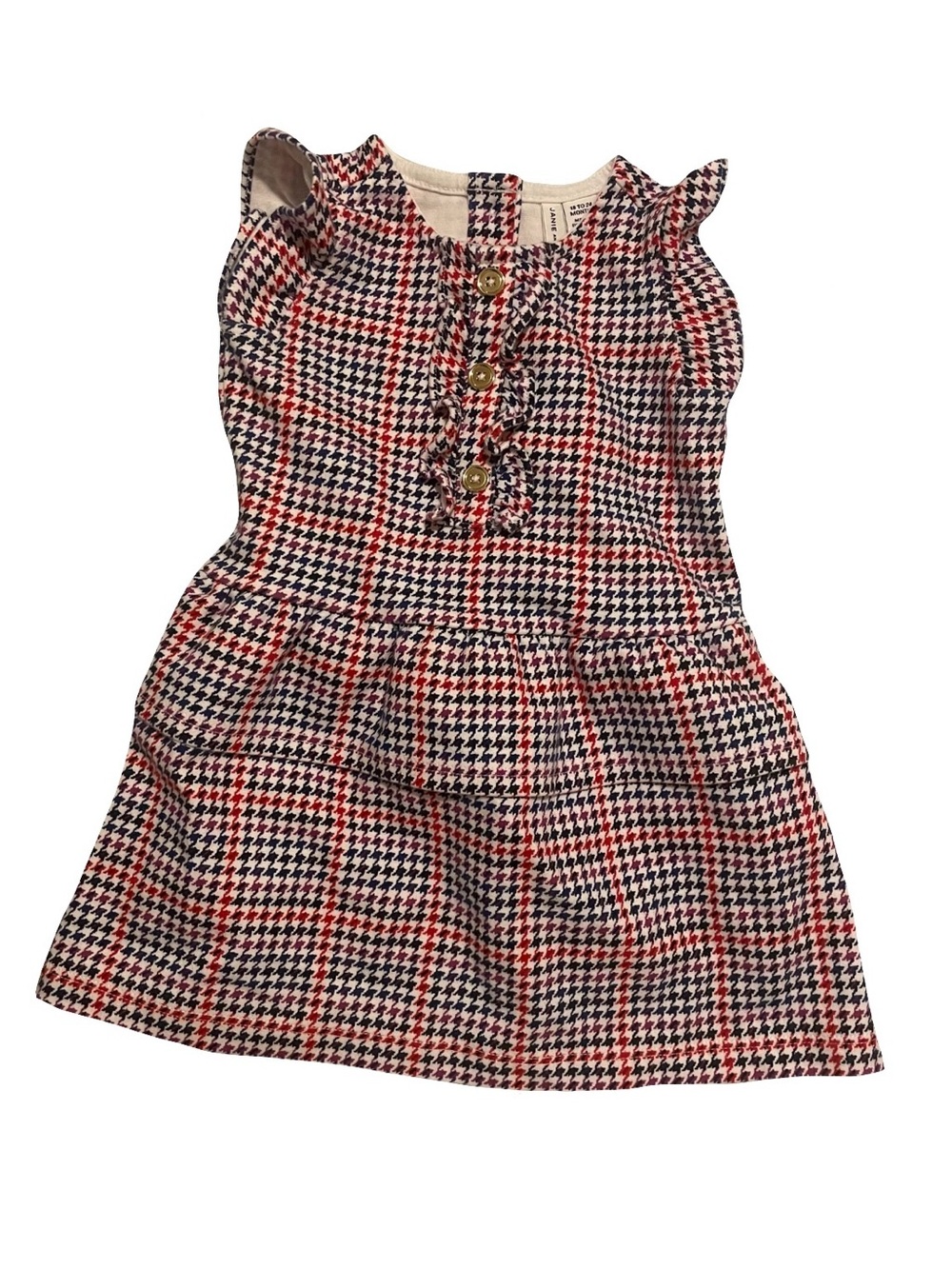 Janie and Jack Red, Black & White Houndstooth Ruffle Peplum Dress
